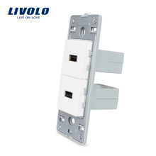 Livolo Conector de puerto USB doble para puerto sin toma de pared de cristal blanco Salida 2.1A, 5V VL-C5-2U-11